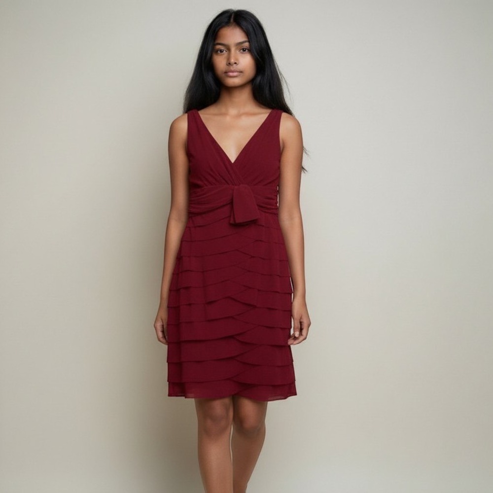 Jones Wear Wine Red V-Neck Midi‎ Dress